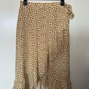 Cream and Brown Ruffled Wrap Midi Skirt